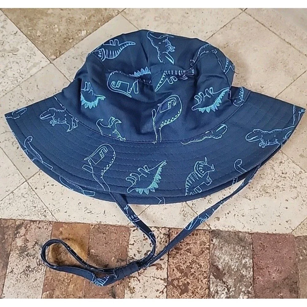 6-12M Baby Sun Hat UPF 50+ Protective Beach Wide Brim Baby Bucket Hat Blue Dino